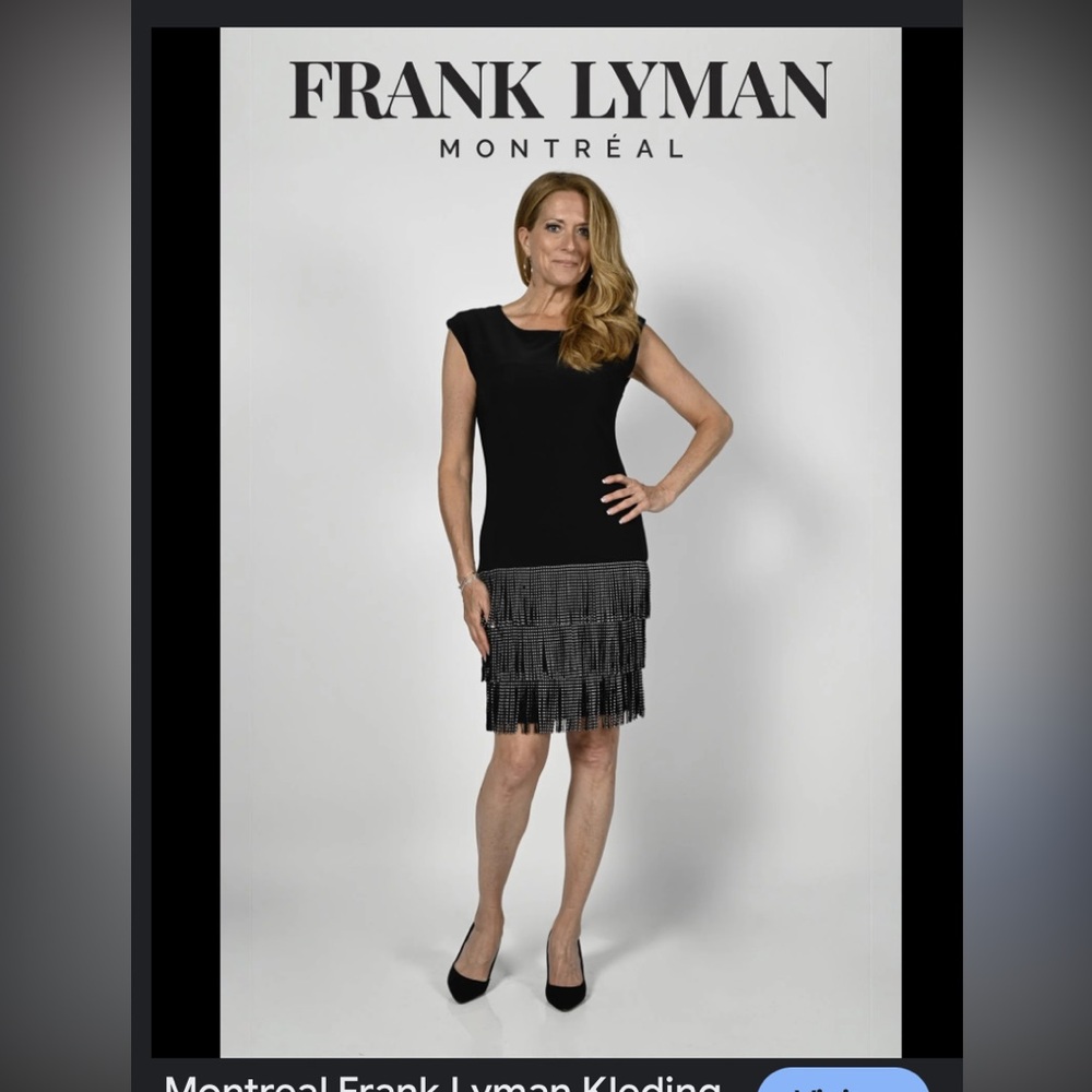 Frank Lyman Black Knit Dress with Fringe